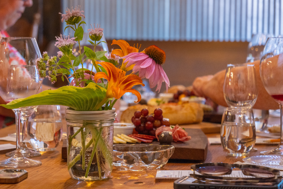 Press House Flowers and charcuterie board
